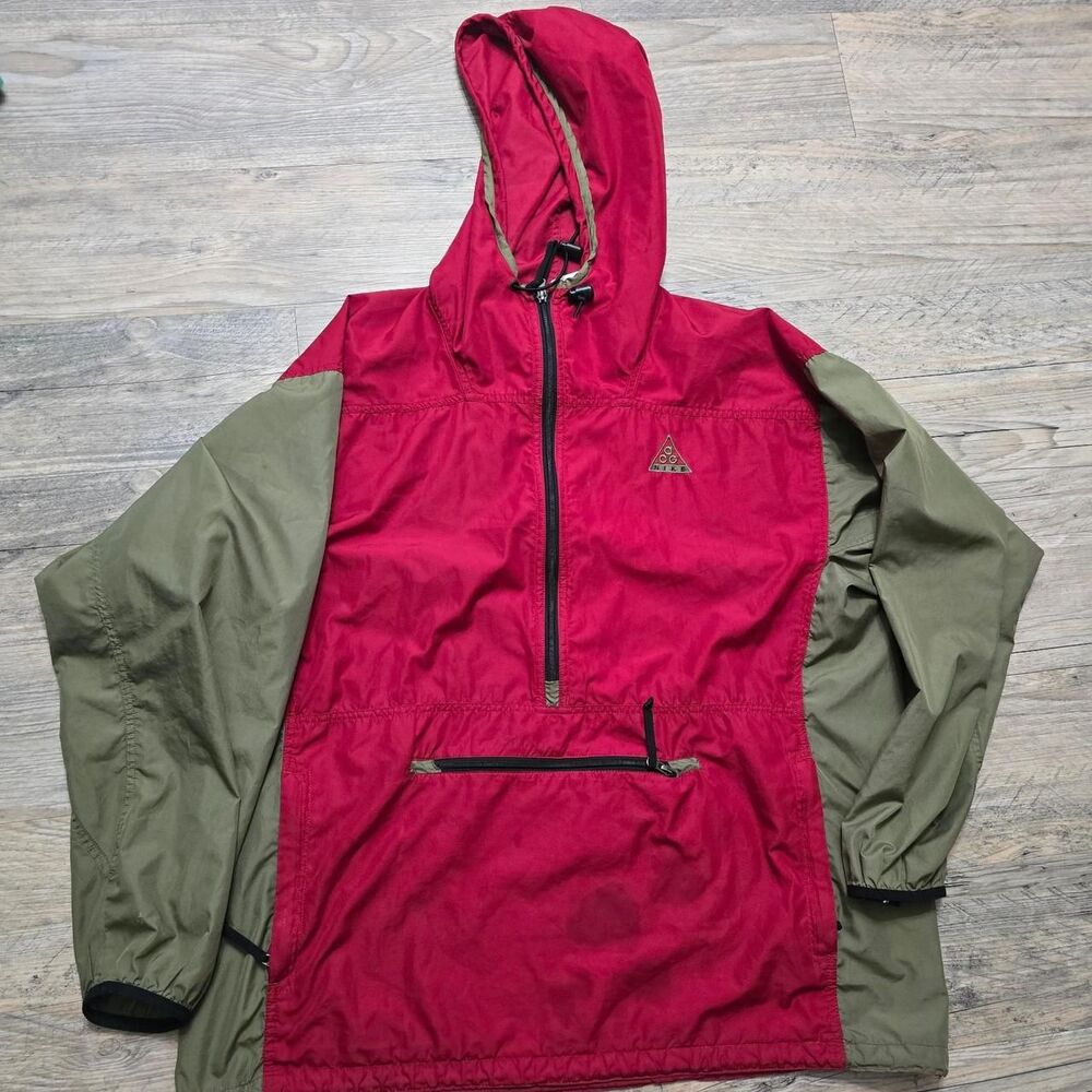 1990S Nike-ACG Men's Red and Burgundy WIND BREAKER Jacket SIZE LARGE
